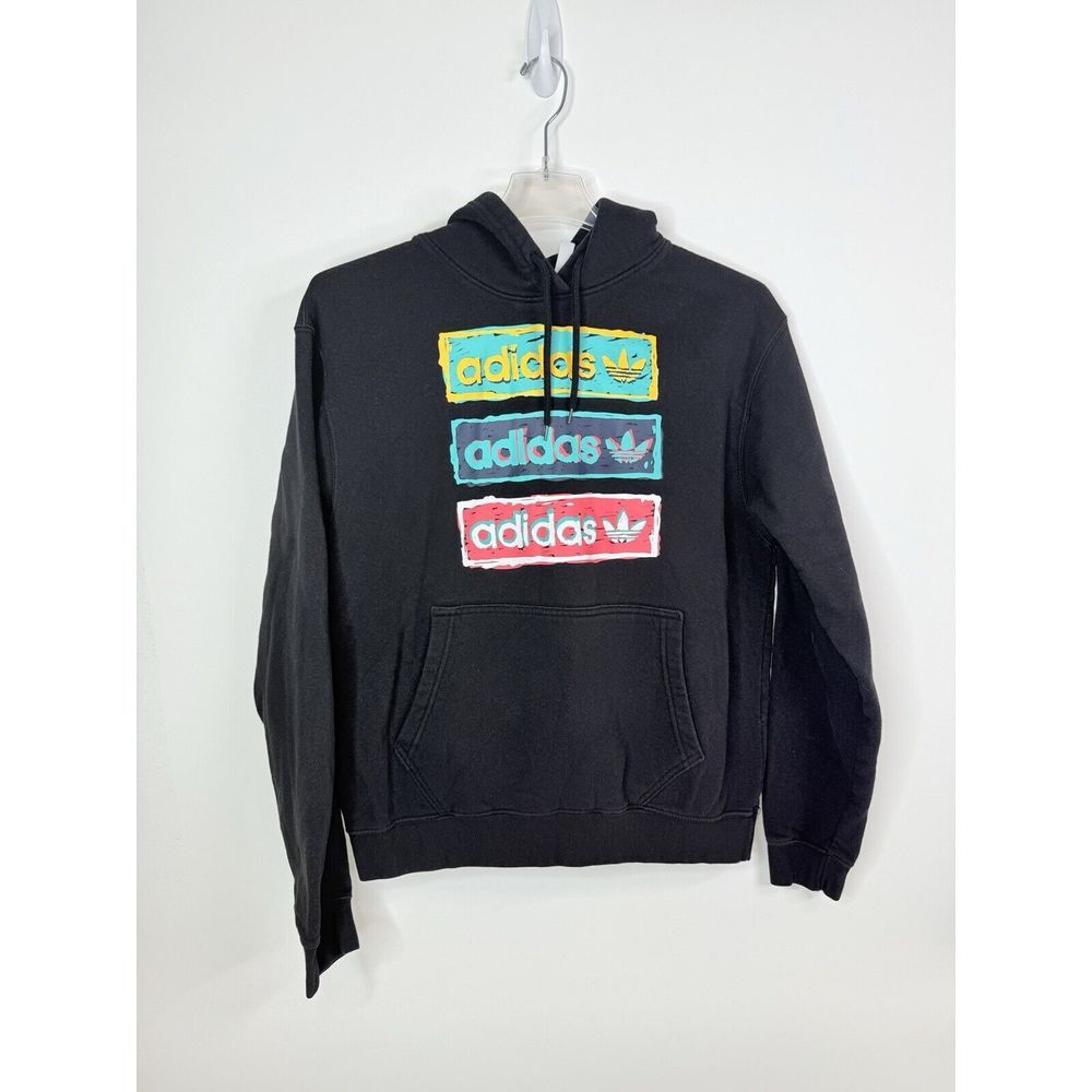 Adidas Hoodie Men's Large Trefoil Logo Pockets Drawstring Pullover Multicolor